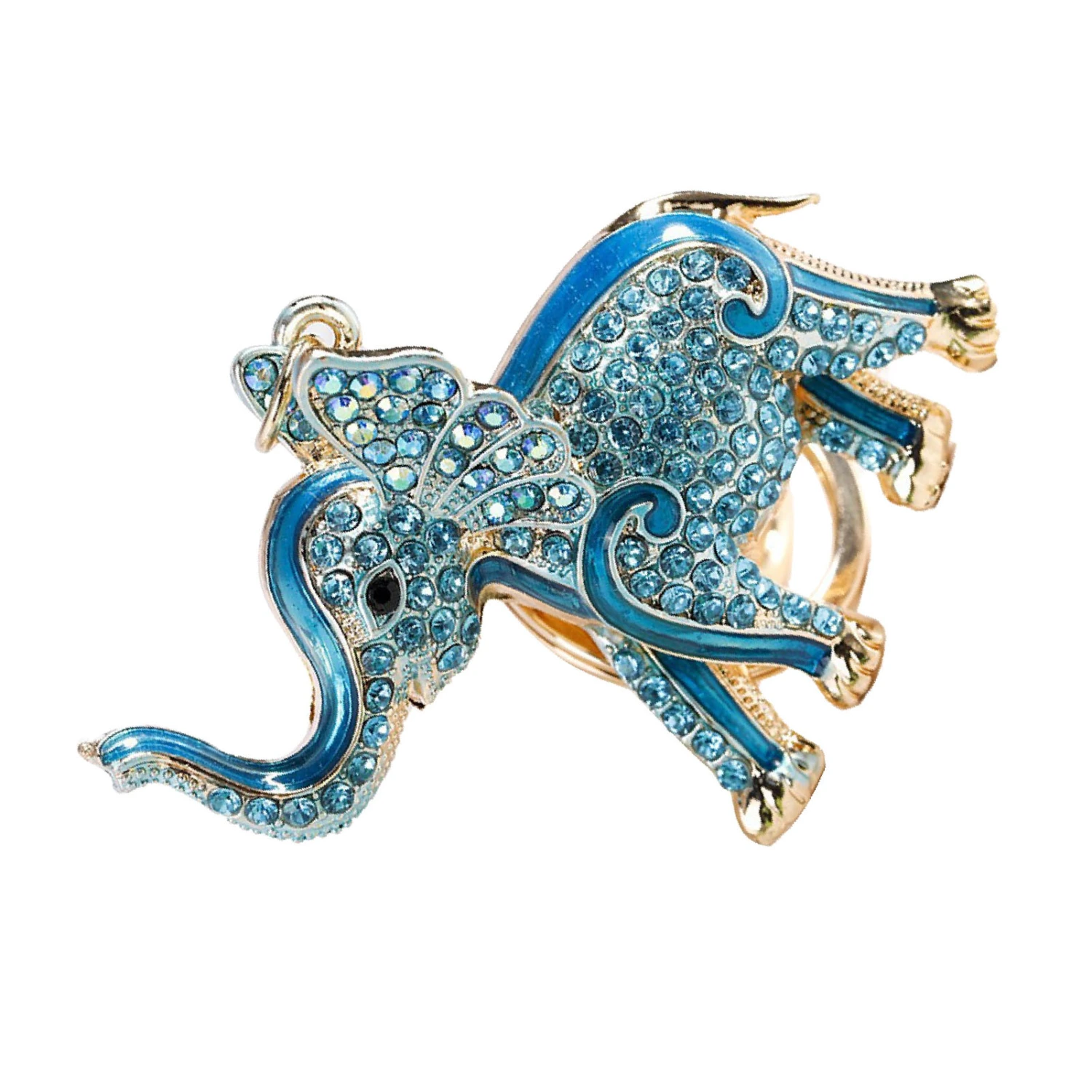 Cute Elephant Keychain Zinc Alloy Cute Rhinestone Pendant Small Ornaments Decorative Accessories for Women Blue Standard