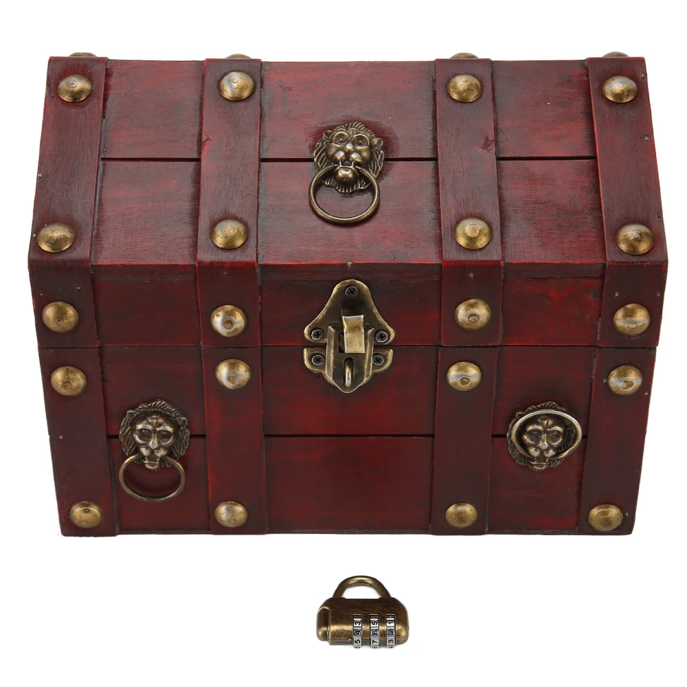 Wooden Vintage Storage Box Antique Decoration Retro Elegant Treasure Chest Storage Box with Combination Lock