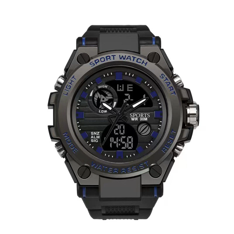 Men Electronic Watch Quartz Movement Dual Display Digital Sports Watch with Luminous Light Date for Student Black
