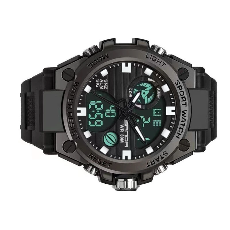 Men Electronic Watch Quartz Movement Dual Display Digital Sports Watch with Luminous Light Date for Student Black