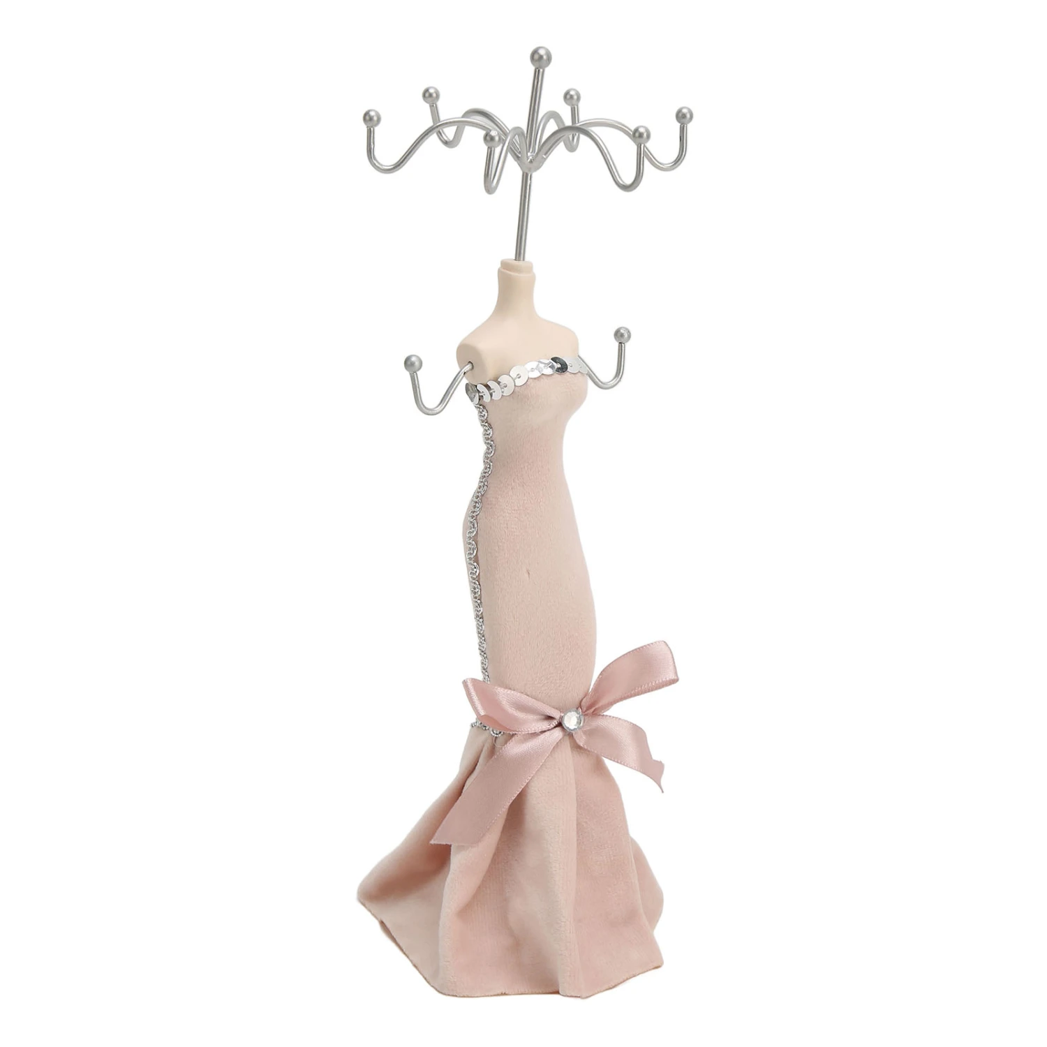 Model Dress Jewelry Display Stand Earring Necklace Ring Holder Storage Organizer Hanging Tower Rack Light Pink