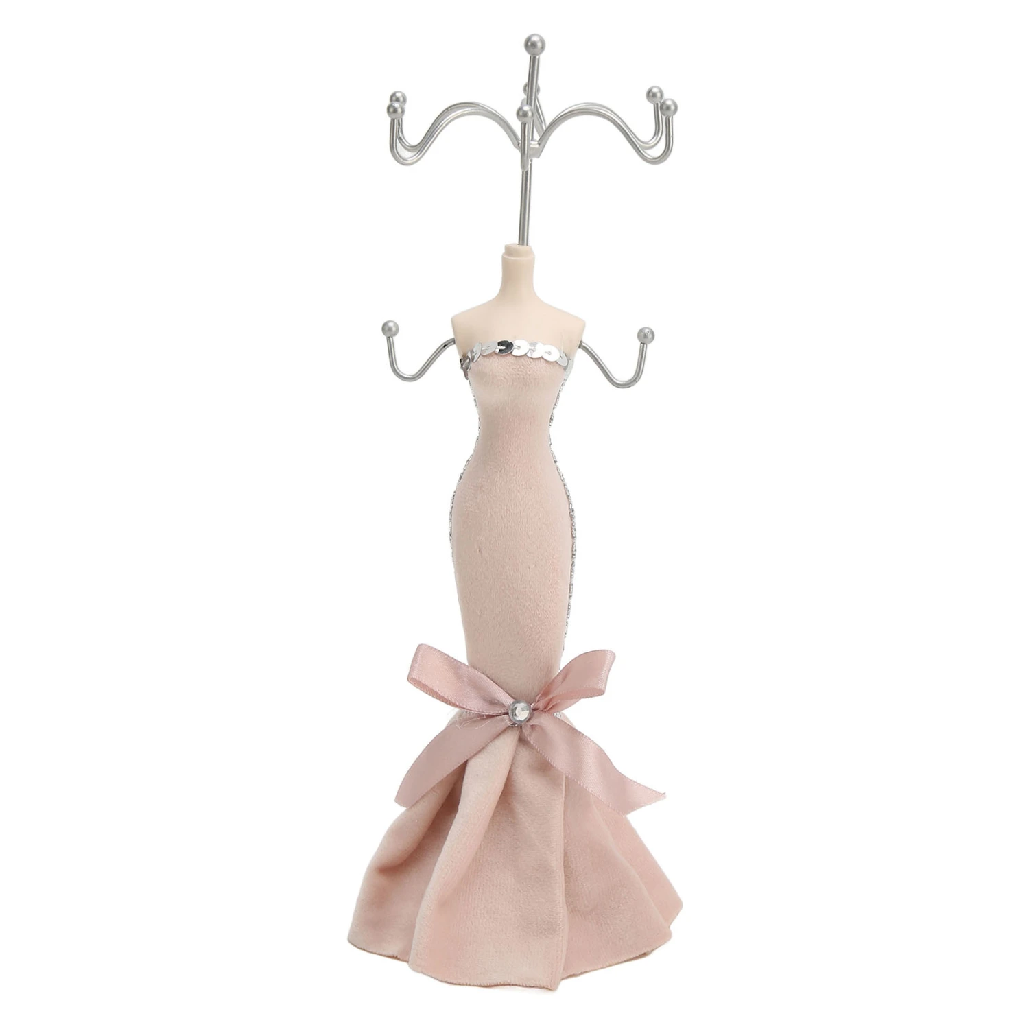 Model Dress Jewelry Display Stand Earring Necklace Ring Holder Storage Organizer Hanging Tower Rack Light Pink
