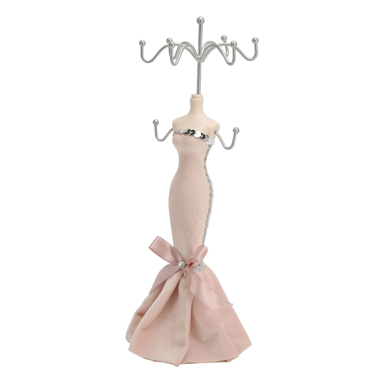 Model Dress Jewelry Display Stand Earring Necklace Ring Holder Storage Organizer Hanging Tower Rack Light Pink