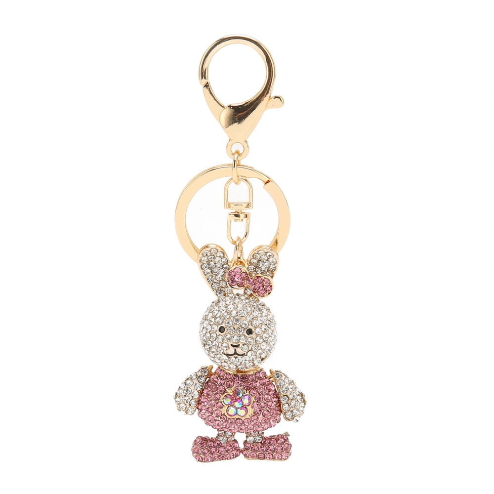 Cartoon Rabbit Key Chain Cute Rhinestone Pendant Key Small Ornaments Decorative Accessories Pink