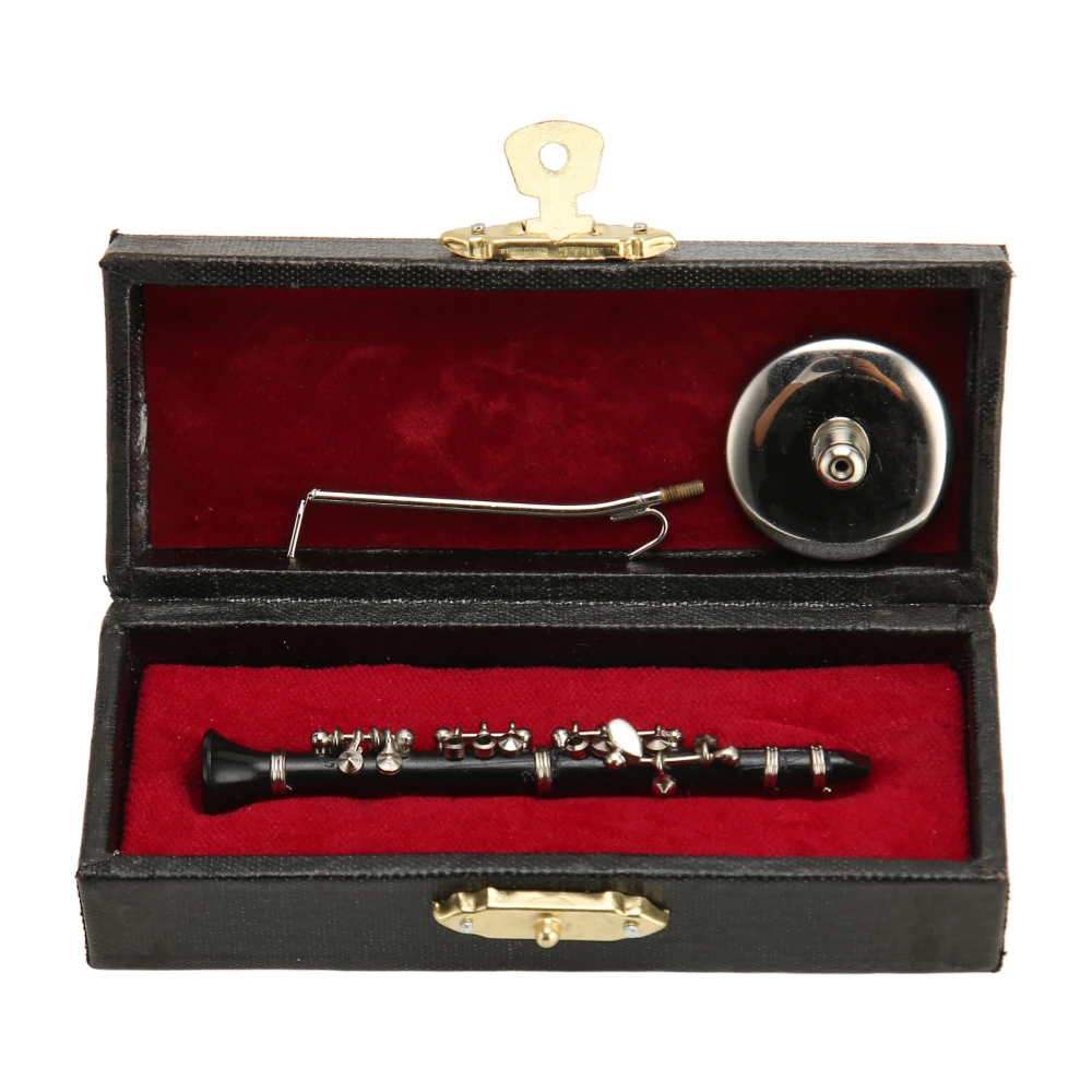 Miniature Clarinet Replica with Stand and Case Mini Musical Instrument Model Dollhouse Decoration 3.1 Inch