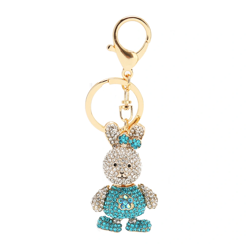 Blue Bunny Shaped Pendant Keychain Women Zinc Alloy Cute Rhinestone Key Ring Decoration for Tote Bag Car