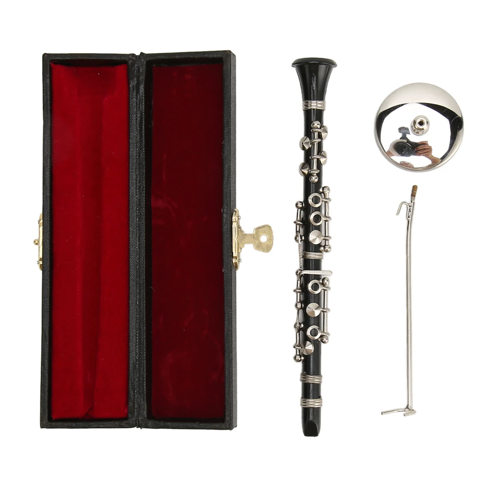 Miniature Clarinet Replica with Stand and Case Mini Musical Instrument Dollhouse Model Decoration 5.12 Inch