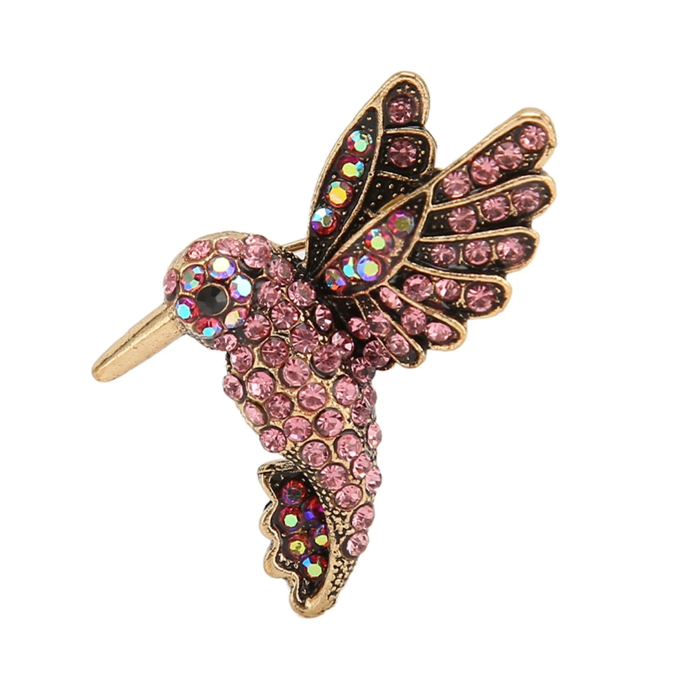 Bird Brooch Rhinestone Decoration Shining Retro Elegant Women Brooch Pin for Daily Party Pink