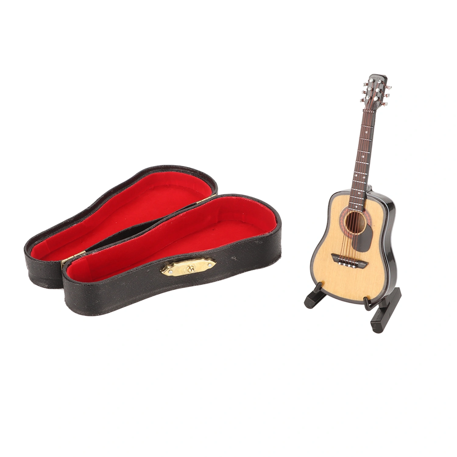 Miniature Wooden Guitar Model Exquisite Realistic Mini Musical Ornaments with Storage Box for Dollhouse Decoration 3.9in