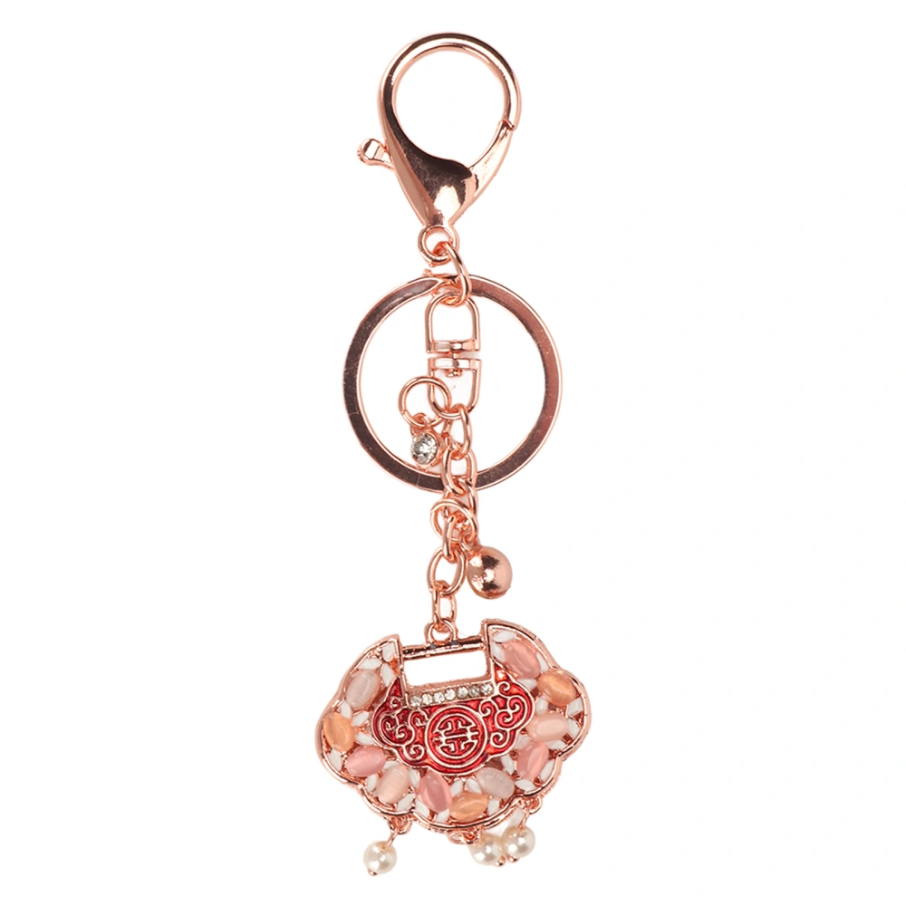 Chinese Style Keychain Best Wishes Zinc Alloy Rhinestone Shinny Fashionable Handbag Key Ring for Car Decor Red