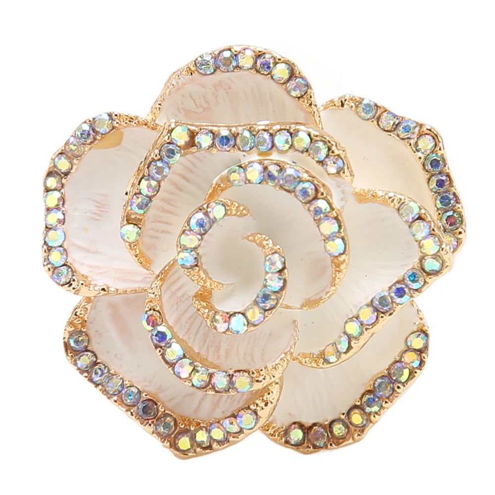 White Flower Brooch Pin Women Retro Elegant Exquisite Alloy Rhinestone Petal Brooch for Wedding Banquet