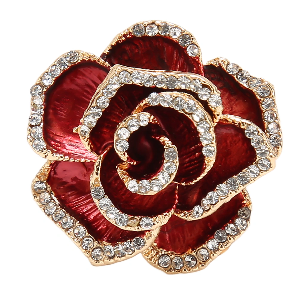 Women Flower Shaped Brooch Burgundy Wedding Party Exquisite Retro Alloy Rhinestone Petal Brooch Pin