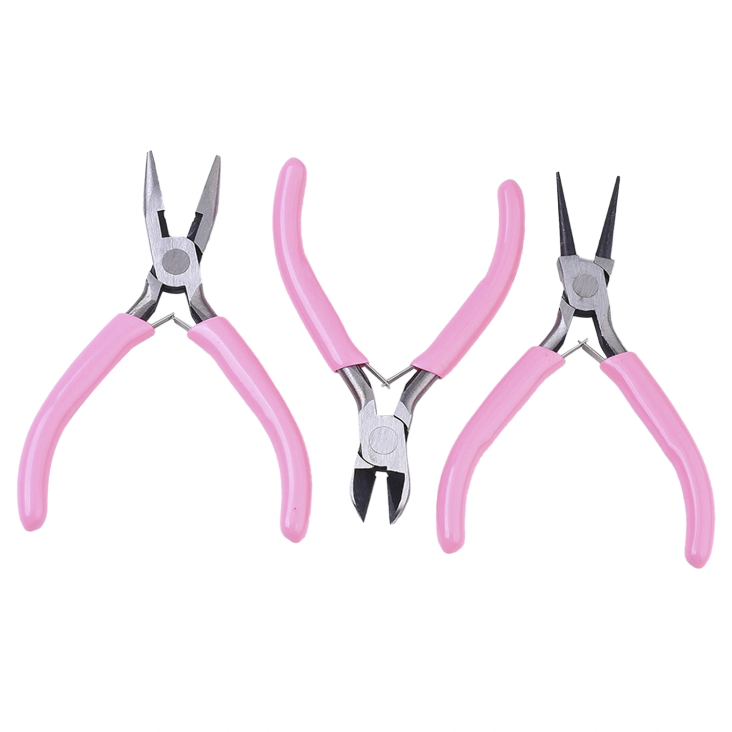 3Pcs Pliers Set Pink Handle Carbon Steel Round Nose Pliers Shear Pliers Side Cutting Pliers DIY Jewelry Making Tools