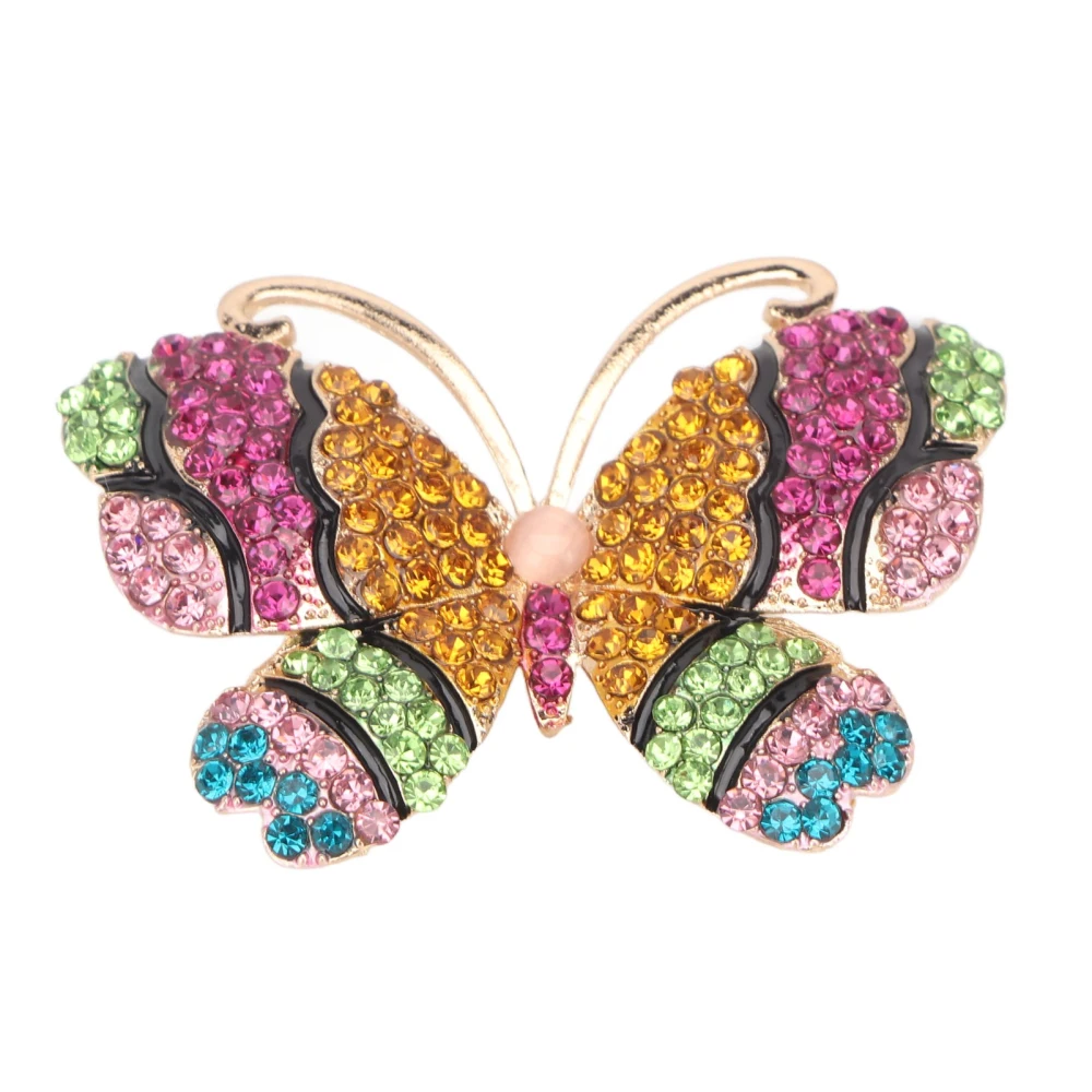 Rhinestone Butterfly Brooch Retro Safety Colorful Butterfly Crystal Brooch Pin Decoration Gift for Women Girls