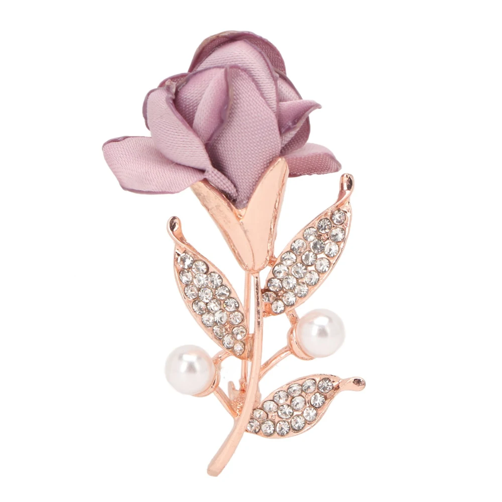 Brooch Rose Pattern Pearl Rhinestone Alloy Cotton Exquisite Retro Brooch Pin for Coat Suit Scarf Light Purple