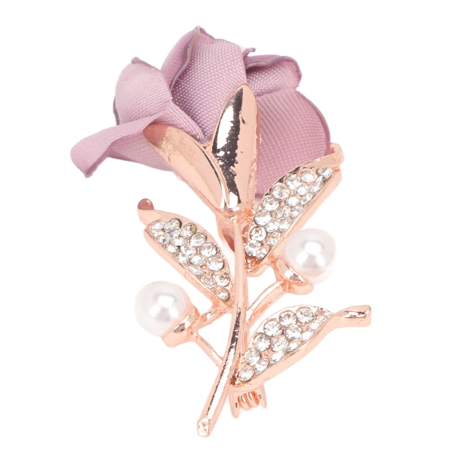 Brooch Rose Pattern Pearl Rhinestone Alloy Cotton Exquisite Retro Brooch Pin for Coat Suit Scarf Light Purple