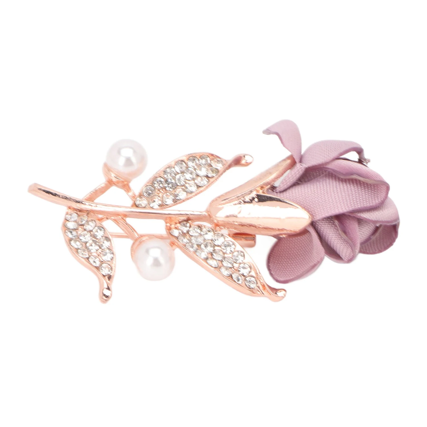 Brooch Rose Pattern Pearl Rhinestone Alloy Cotton Exquisite Retro Brooch Pin for Coat Suit Scarf Light Purple