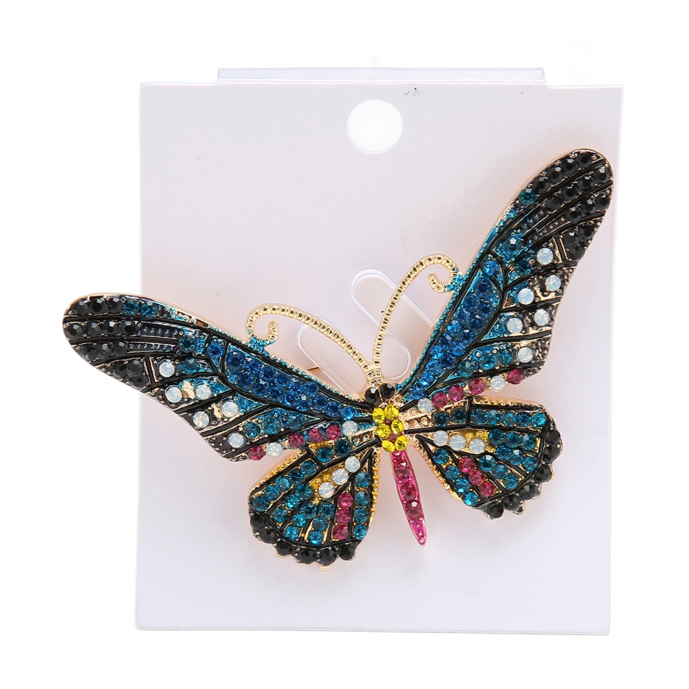 Butterflies Brooch Pin Alloy Colorful Rhinestone Collar Pin Jewelry for Coat Sweater Decoration Blue