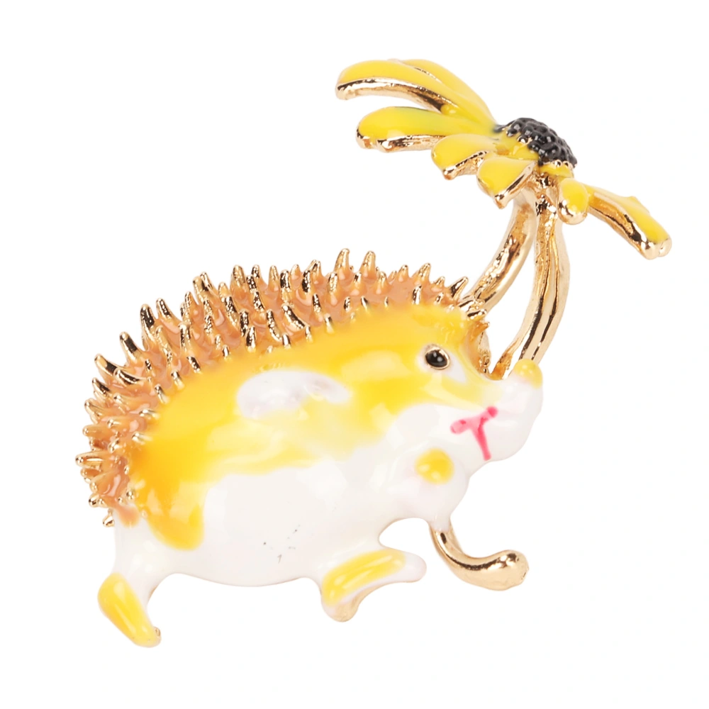 Hedgehog Brooch Pin with Flower Cute Shiny Clothes Accessories Alloy Hedgehog Animal Pins Yellow