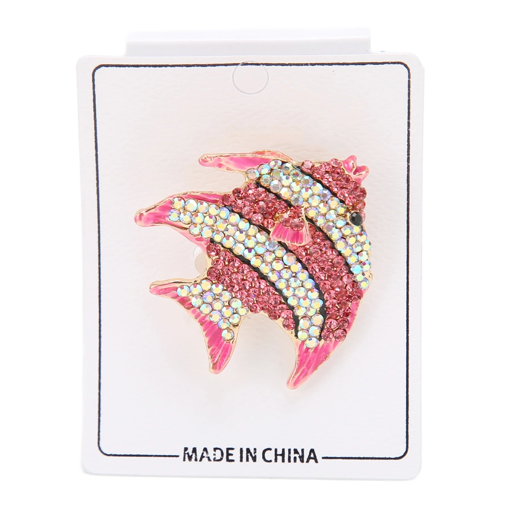 Women Sparkling Brooch Alloy Clownfish Shape Rhinestone Strong Hardness Safe Metal Pin Pink