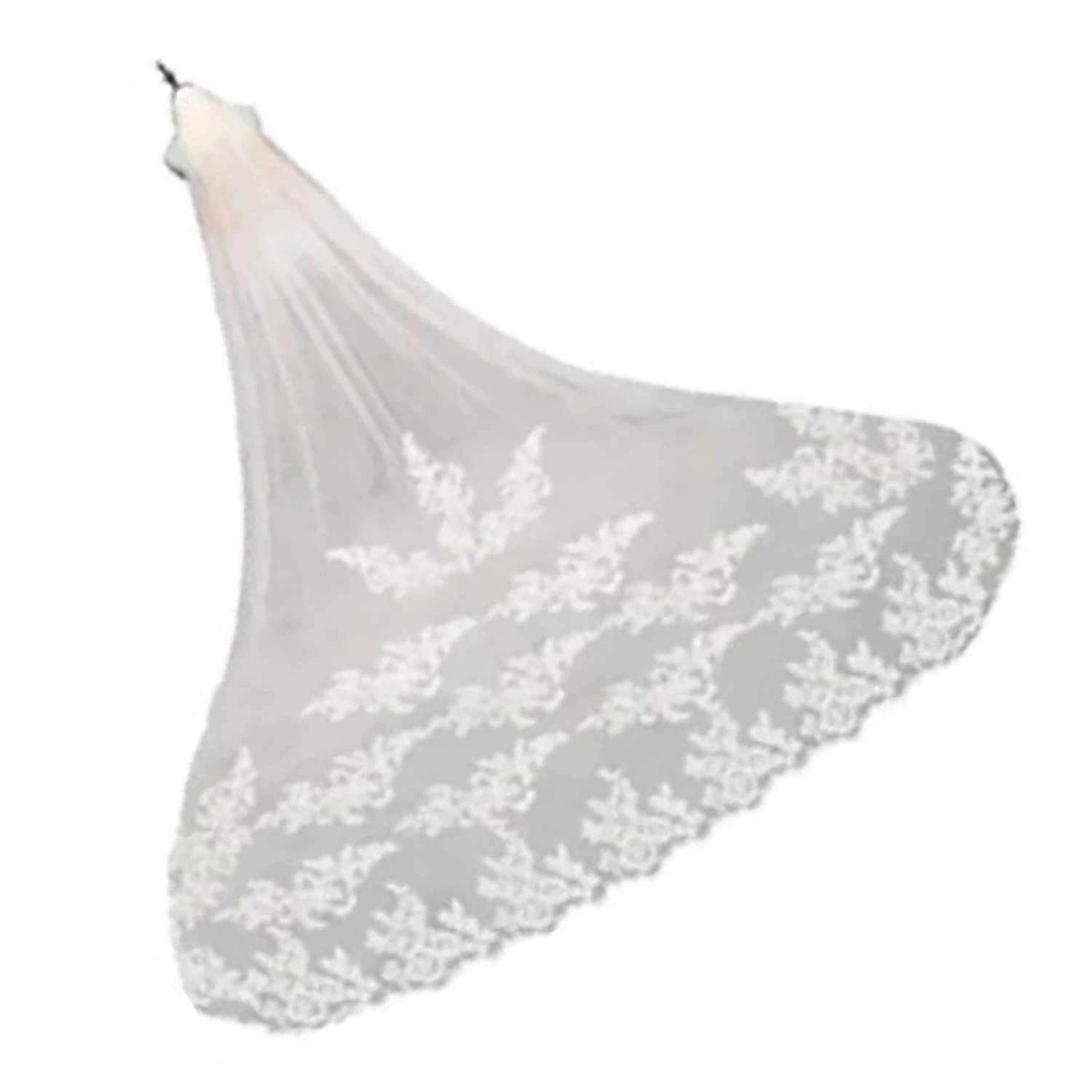 3 Meter Bridal Veil Lace Applique Metal Comb Fixing Ultra Long Bridal Drop Veil for Wedding Ivory Tint