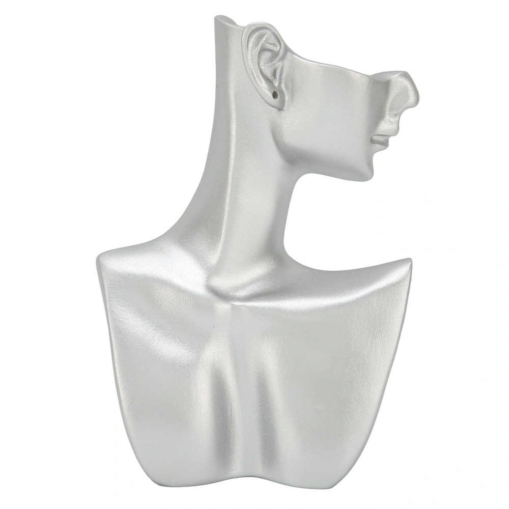 Jewelry Display Mannequin Resin Silver High Glossy Multifunctional Home Decor Earring Display Bust for Necklace M