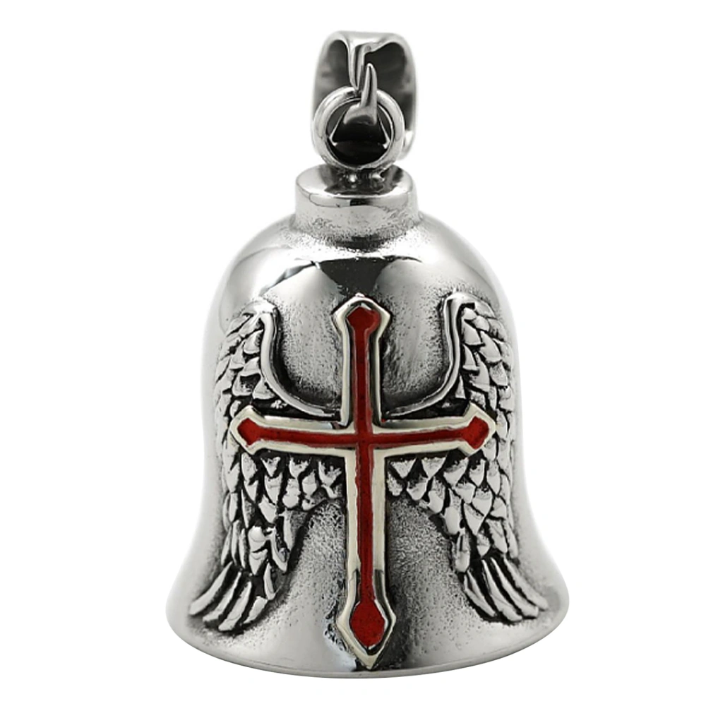 Cross Bell Pendant Men Stainless Steel Exquisite Motorcycle Biker Bell Pendant Accessory for Travel