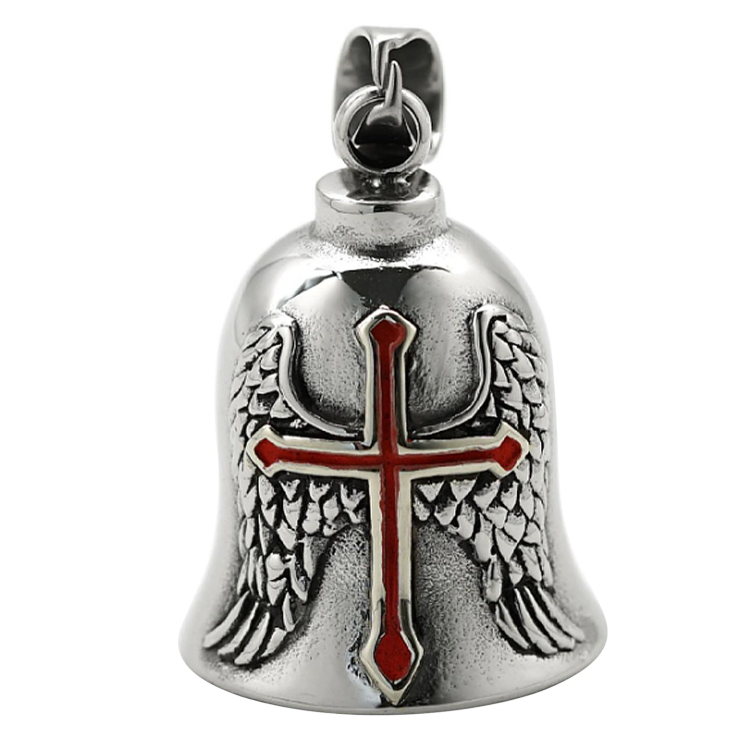 Cross Bell Pendant Men Stainless Steel Exquisite Motorcycle Biker Bell Pendant Accessory for Travel
