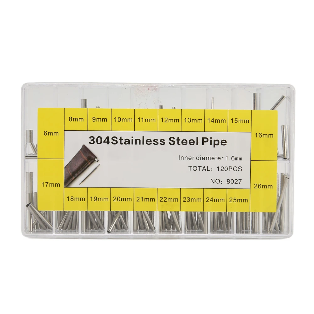 Watchband Tube Bars Set Stainless Steel 6mm to 26mm Watch Strap Link Pins 1.6mm Inner Diameter