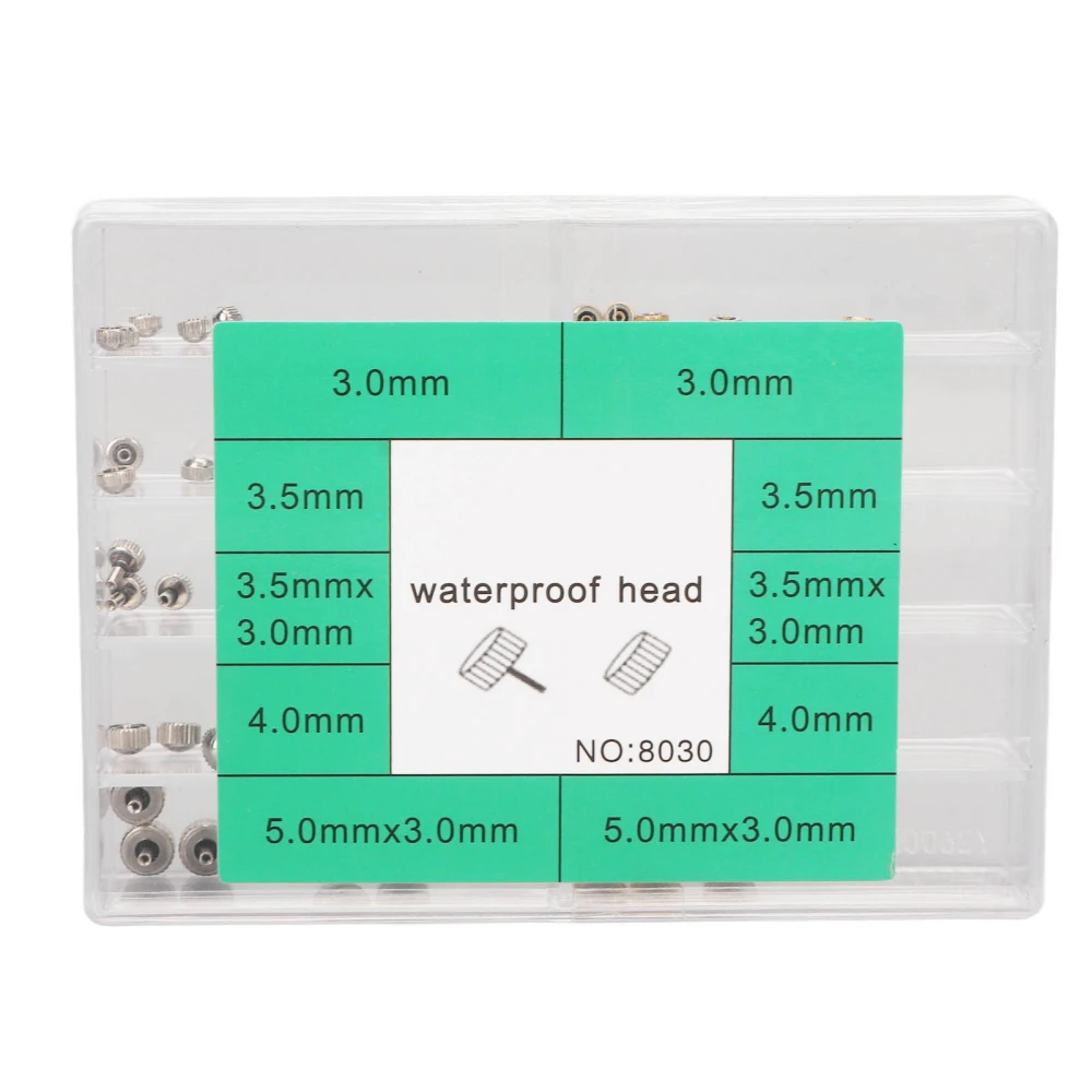 Watch Crowns Parts Waterproof Stainless Steel Flat Head Precise Watch Spare Repairing Crowns with Storage Box