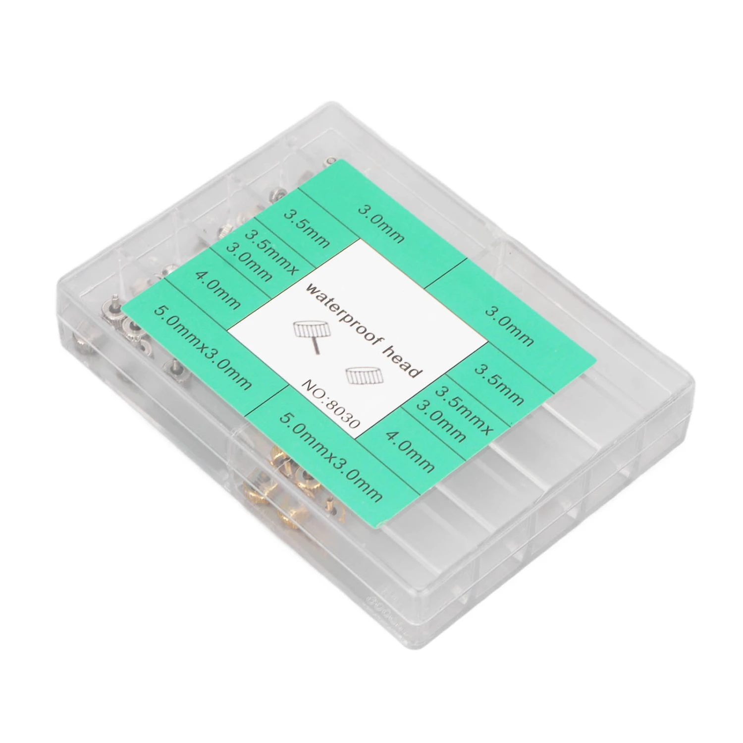 Watch Crowns Parts Waterproof Stainless Steel Flat Head Precise Watch Spare Repairing Crowns with Storage Box