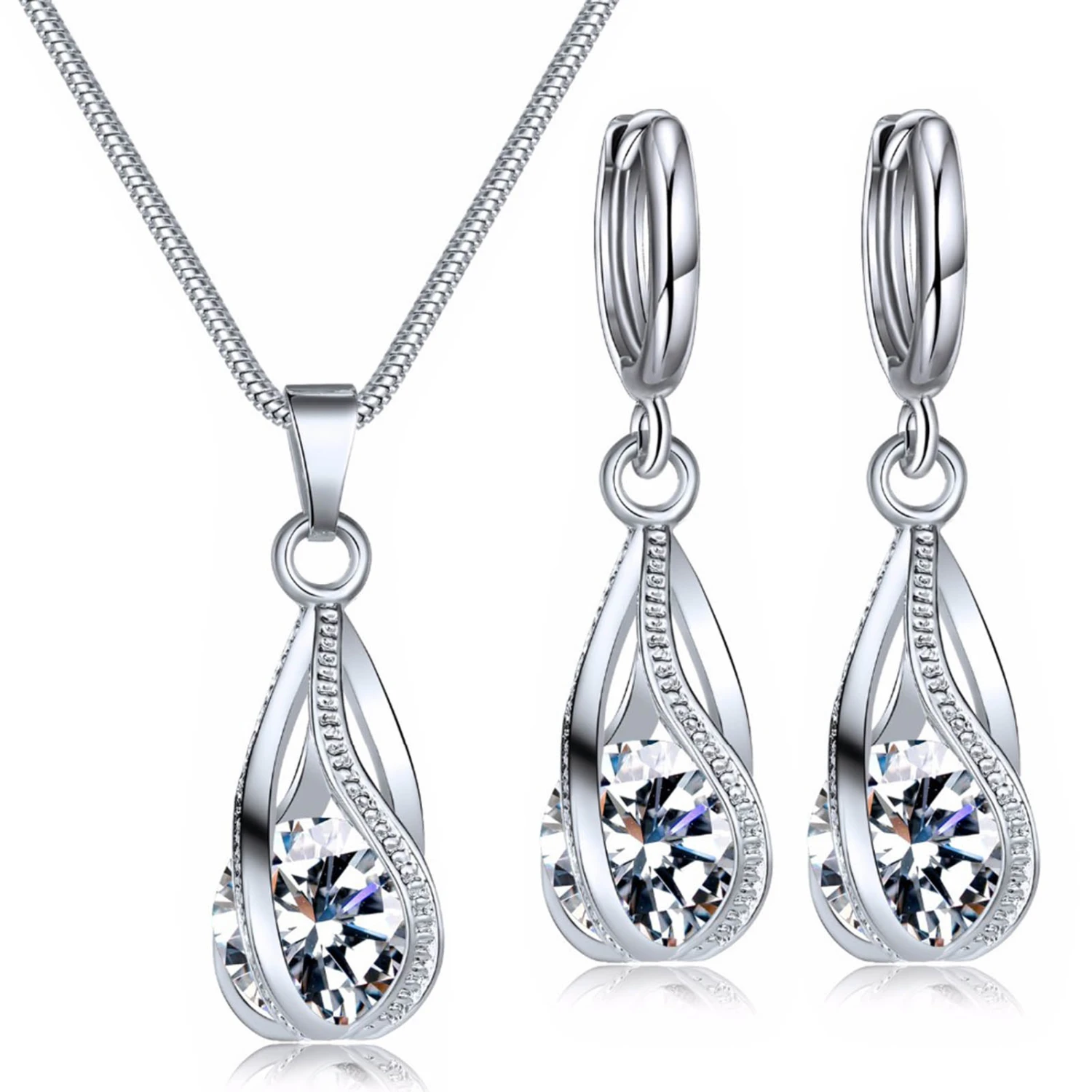 Earring Necklace Set Simple Fashionable Silver Earring Necklace for Weddings Anniversaries Parties