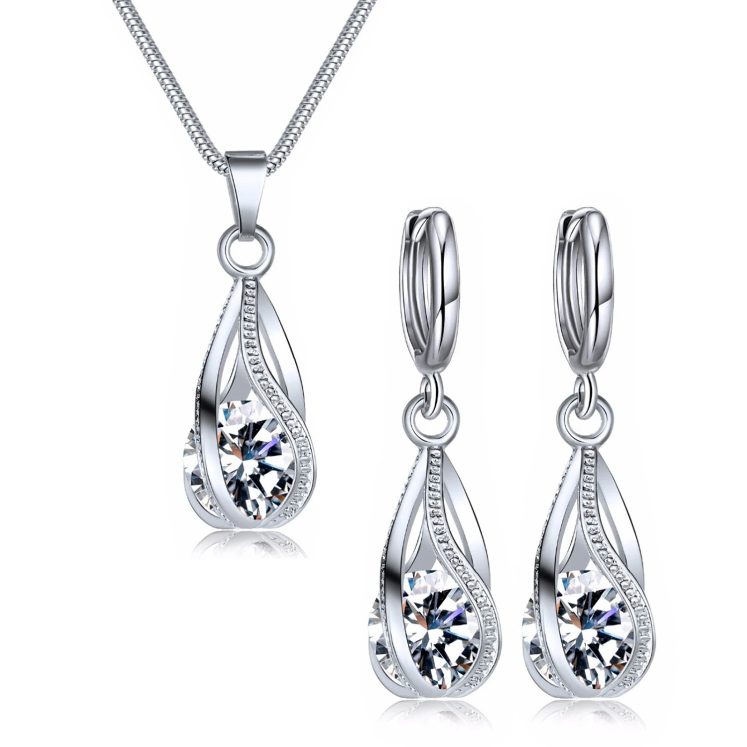Earring Necklace Set Simple Fashionable Silver Earring Necklace for Weddings Anniversaries Parties