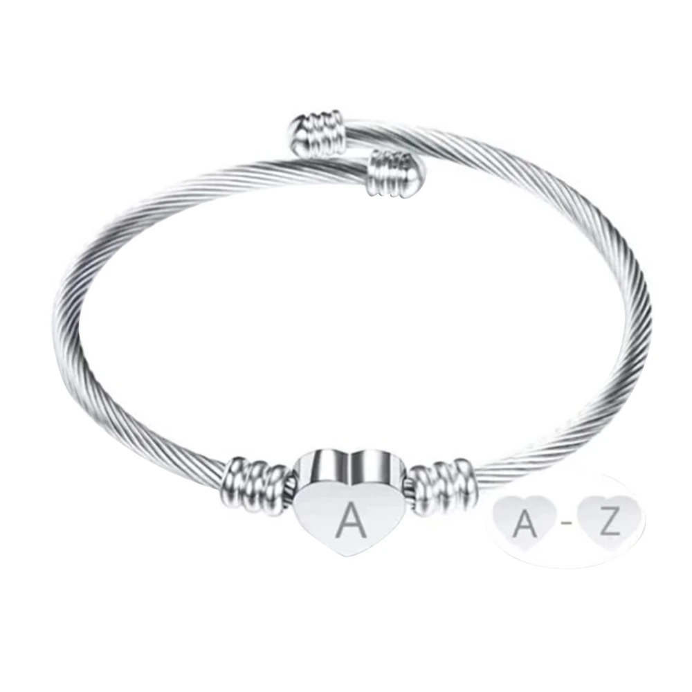 Heart Shaped Letter A Pendant Bracelet Women Girls Titanium Steel Adjustable Elegant Bracelet Steel Color