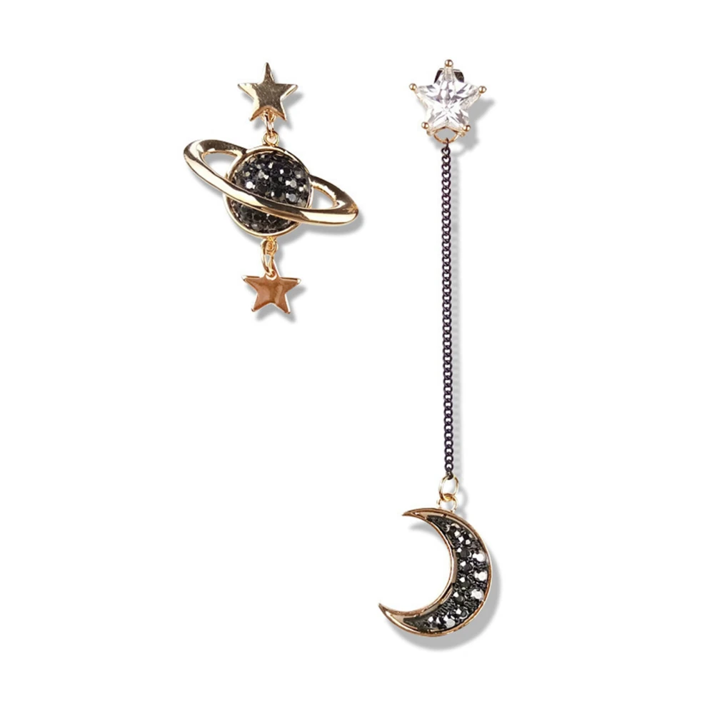 Women Asymmetric Earrings Different Shapes Fashionable Planet Moon Earring Pendant Golden