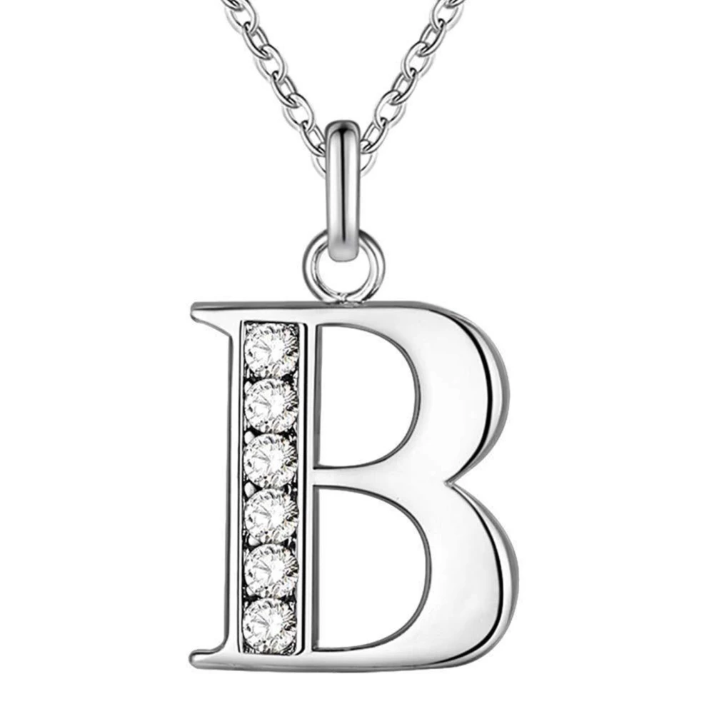 Necklace B Letter Design Fashionable Style Titanium Steel Rhinestones Jewelry Necklace for Daily Use