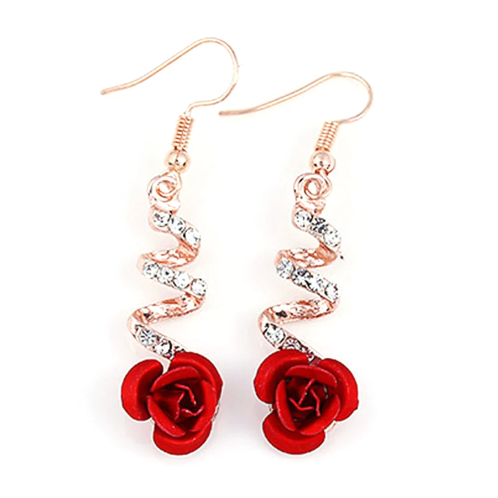 Rhinestones Rose Earrings Women Alloy Shiny Exquisite Elegant Drop Earrings Jewelry for Wedding Party