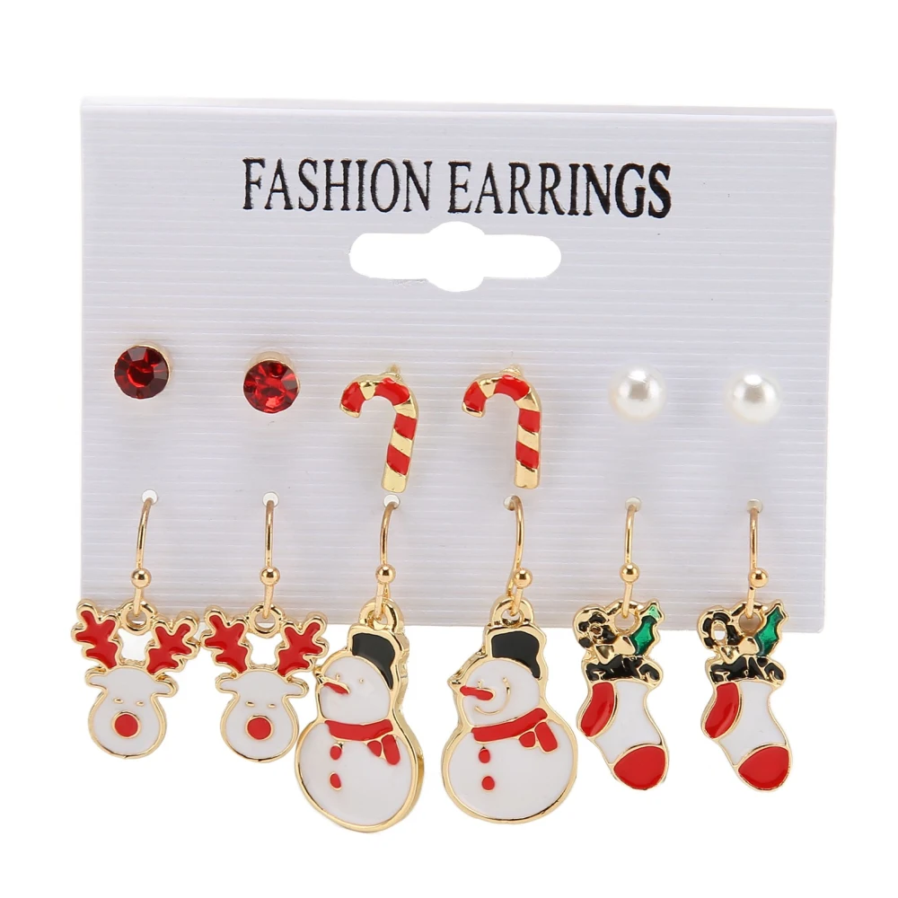 6 Pairs Christmas Earrings Romantic Cheerful Alloy Material Light Weight Decorative Holiday Earrings Jewellery