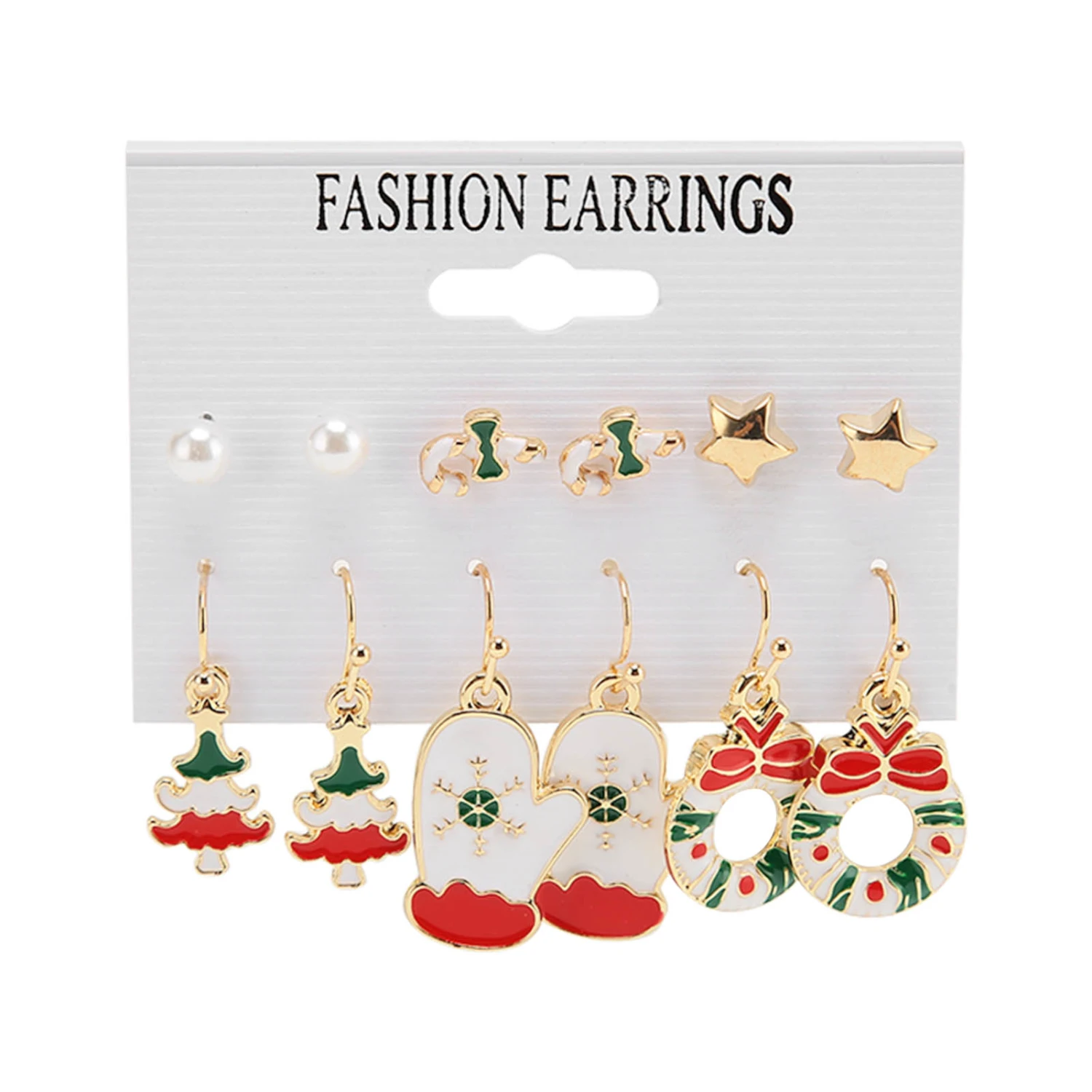 6 Pair Christmas Earrings Set for Girls Fashionable Lightweight Alloy Christmas Tree Earrings for Party Daily