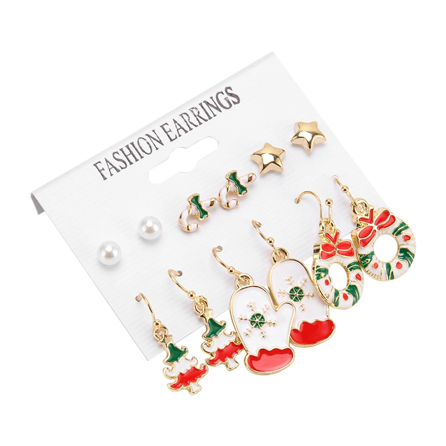 6 Pair Christmas Earrings Set for Girls Fashionable Lightweight Alloy Christmas Tree Earrings for Party Daily