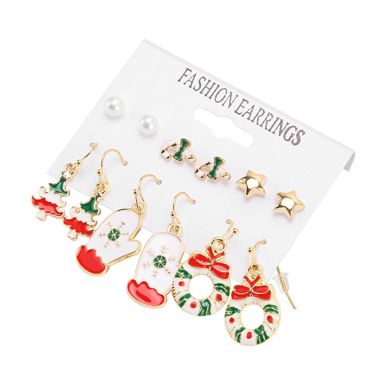 6 Pair Christmas Earrings Set for Girls Fashionable Lightweight Alloy Christmas Tree Earrings for Party Daily
