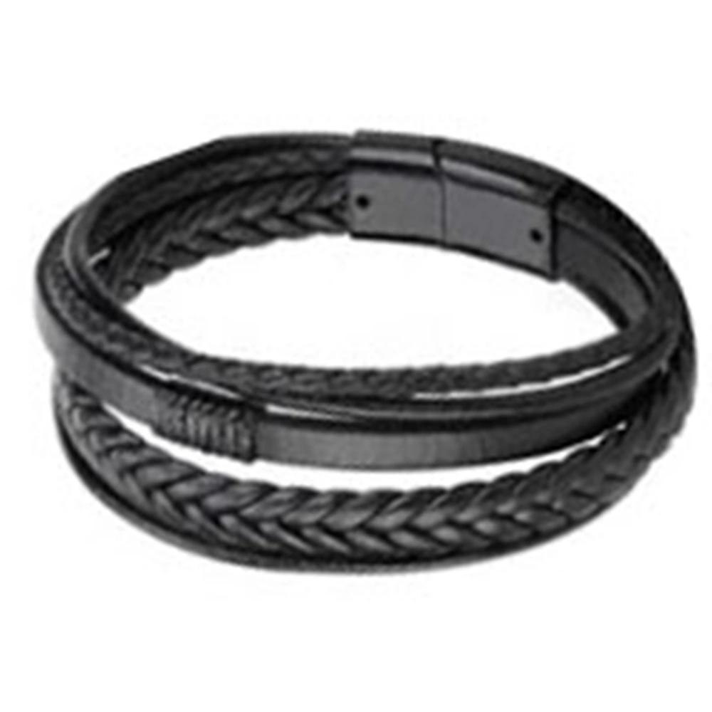 PU Leather Braided Bracelet Men Black Simple Fashionable Alloy Buckle Woven Bracelet Jewelry Accessory