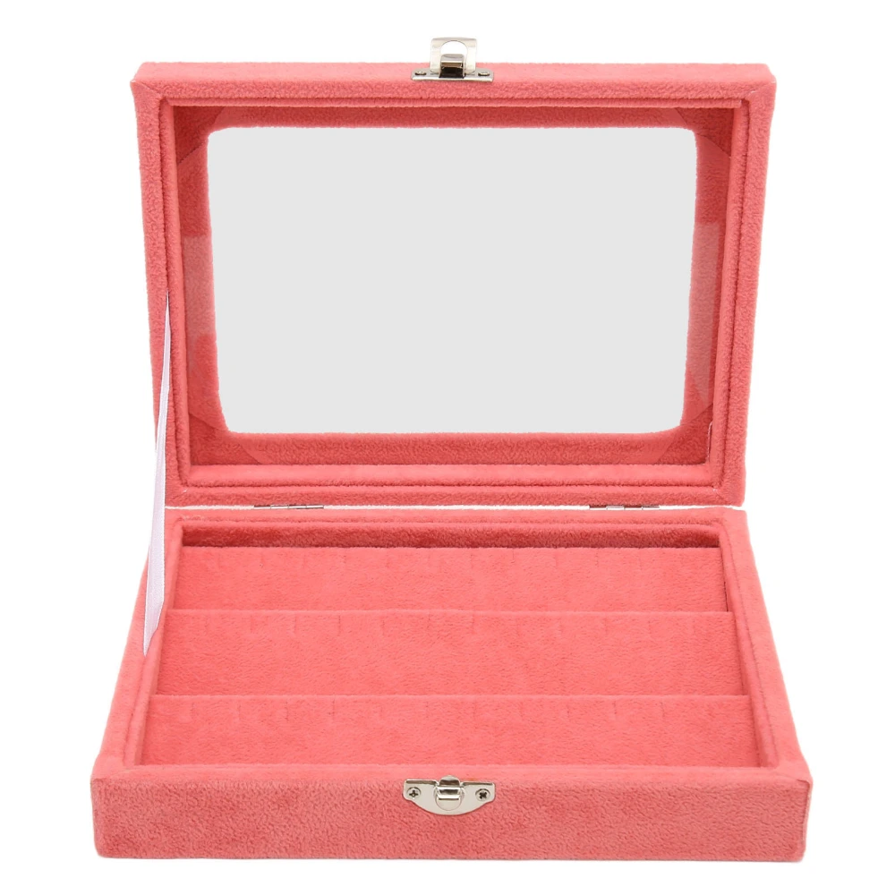 Pin Display Case Dustproof Transparent Glass Lid Badge Storage Box with Lock Buckle for Brooch Jewelry Collection Pink Small