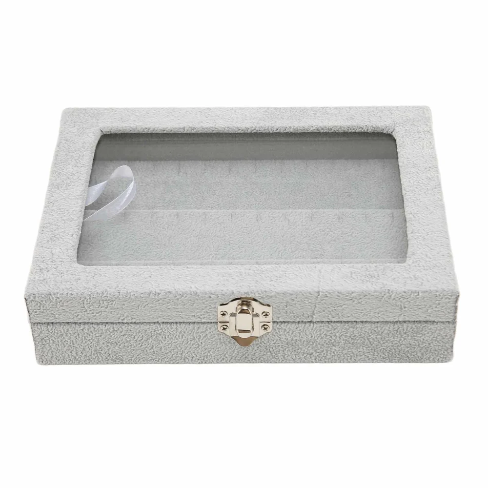 Pin Display Case Orderly Storage Transparent Glass Cover Dustproof Medal Shadow Box for Home Jewelry Store Grey Small