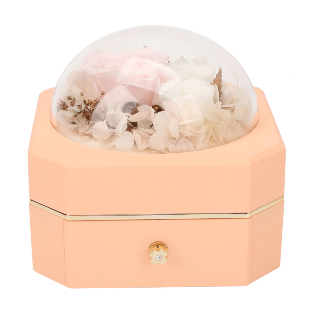 Flower Jewelry Box Crafted Delicate Single Layer Octagonal Preserved Flower Jewelry Holder for Necklace Ring Pink