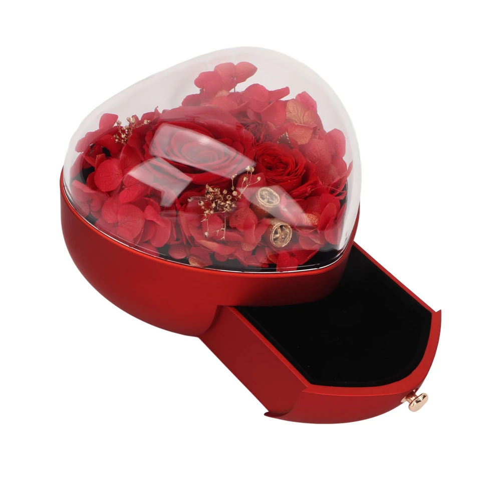 Heart Shaped Jewelry Box Wedding Preserved Flower Necklace Ring Storage Box Organizer for Women Girls Red