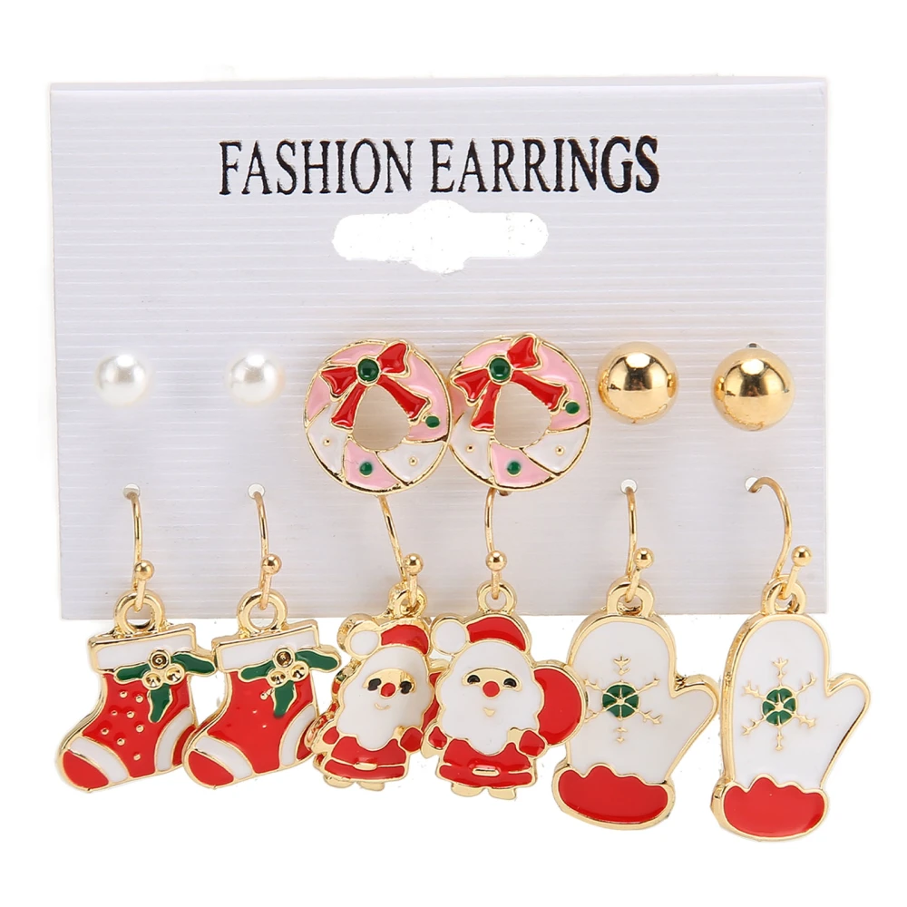 6 Pairs Christmas Earrings Lovely Christmas Stocking Gloves Santa Christmas Jewelry Sets for Gifts Parties