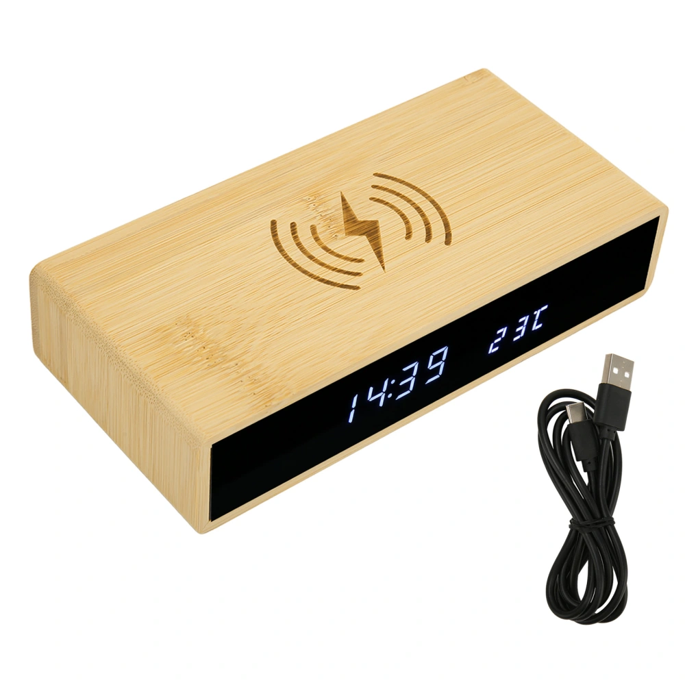 Wooden Digital Alarm Clock Wireless Charging Multifunction Fashionable Exquisite Bamboo LED Clock