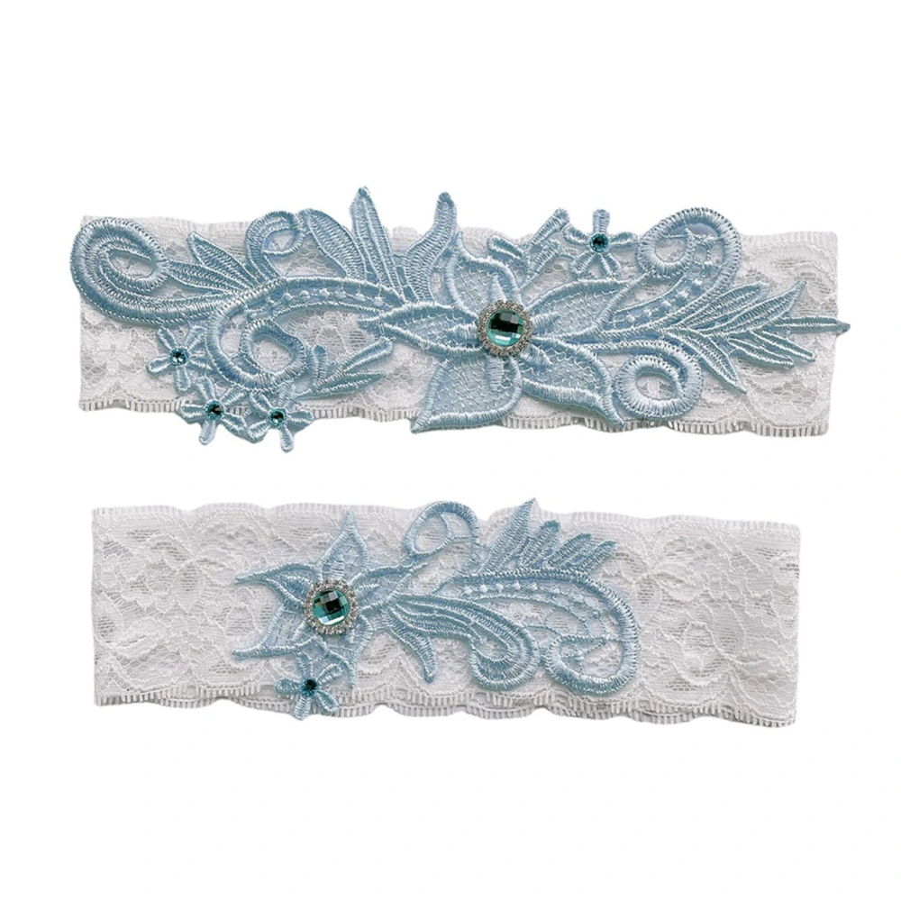 1 Pair Lace Garter Belt Sky Blue Elastic Romantic Skin Friendly Bridal Wedding Garter for Women Girls Party Sky Blue(15.7 to 21.7in Thigh Circumference)