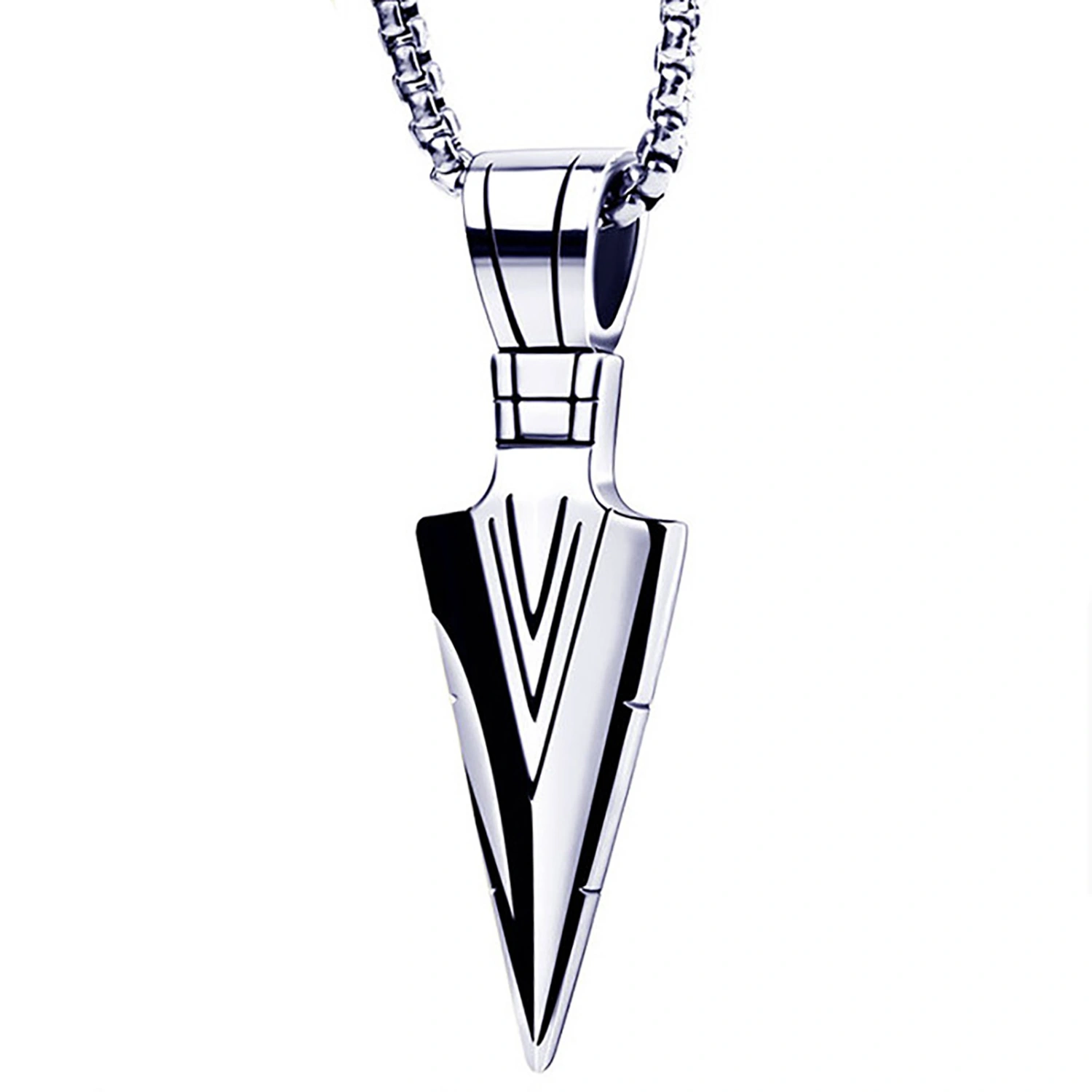Men Arrowhead Necklace Stainless Steel Vintage Fashionable Polished Finish Unique Pendant Necklace Silver